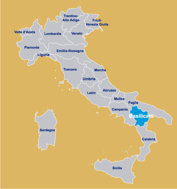 Basilicata nella mappa Italia per regione