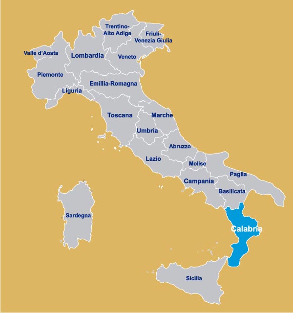 Calabria sulla mappa Italia per regione