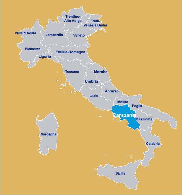 Campania sulla mappa Italia per regione