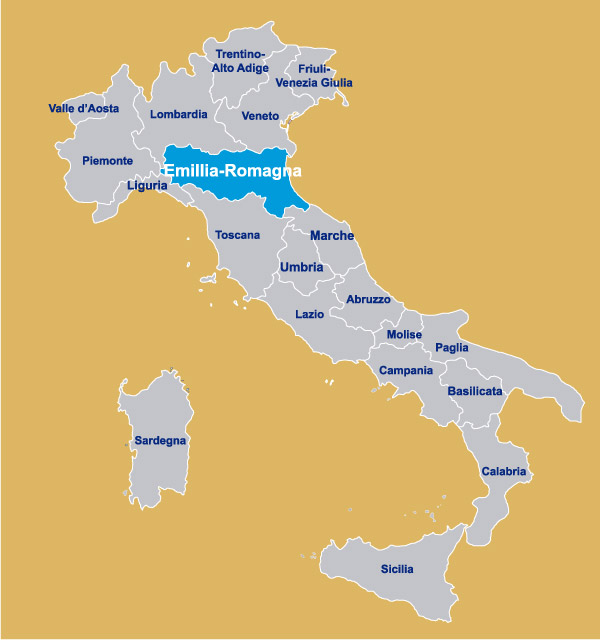 Emilia-Romagna sulla mappa Italia per regione