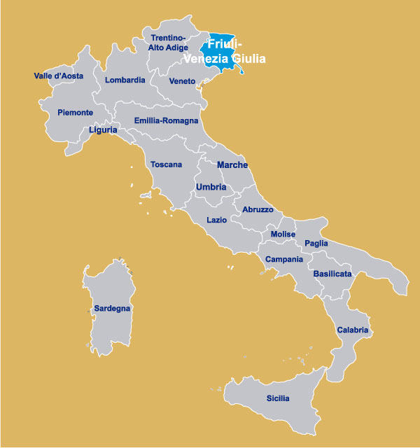 Friuli-Venezia Giulia nella mappa Italia per regione