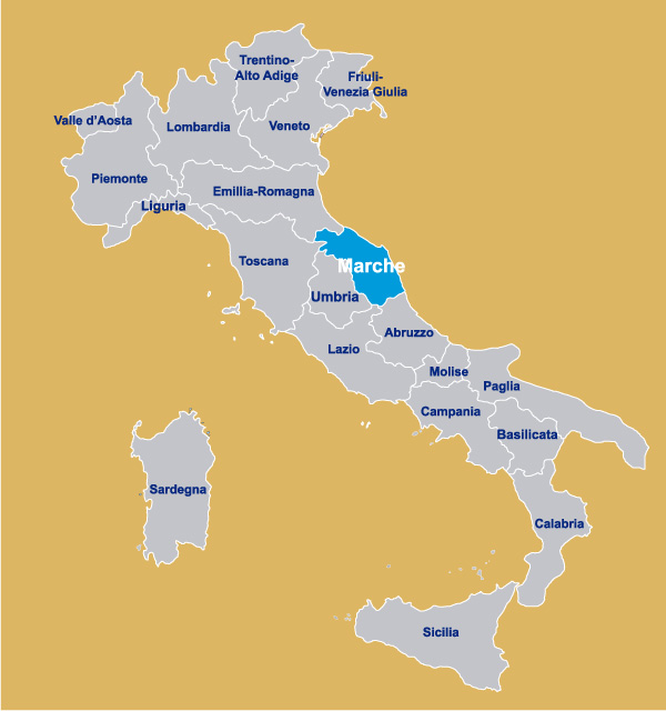 Marche nella mappa Italia per regione