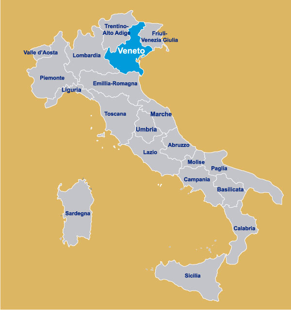 Veneto sulla mappa Italia per regione