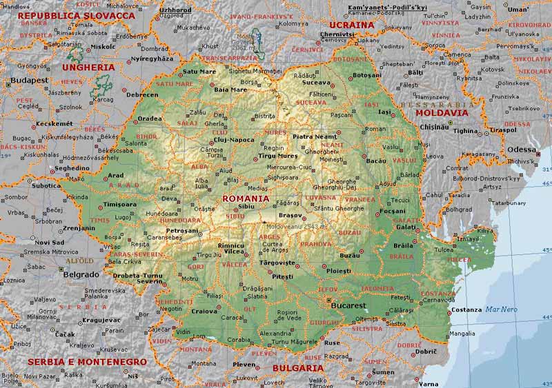 Mappa Geografica della Romania