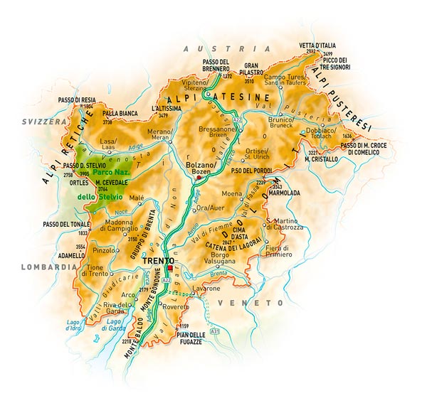 Mappa geografica Trentino Alto Adige